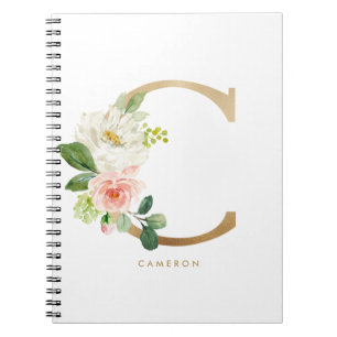 Söt Faux Gold Foil Blommigt Brev C Monogram Anteckningsbok