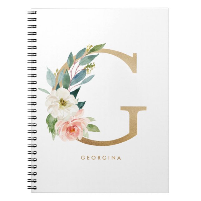 Söt Faux Gold Foil Blommigt Brev G Monogram Anteckningsbok (Framsidan)