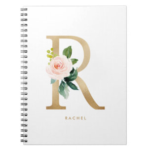 Söt Faux Gold Foil Blommigt Brev R Monogram Anteckningsbok
