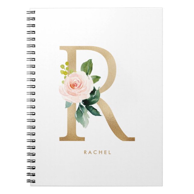 Söt Faux Gold Foil Blommigt Brev R Monogram Anteckningsbok (Framsidan)