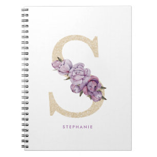 Söt Faux Guld Glitter Blommigt Brev S Monogram Anteckningsbok