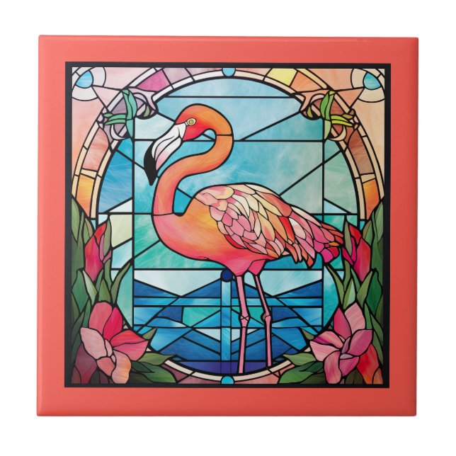 Söt faux nedfläckad glass rosa flamingo kakelplatta (Framsidan)