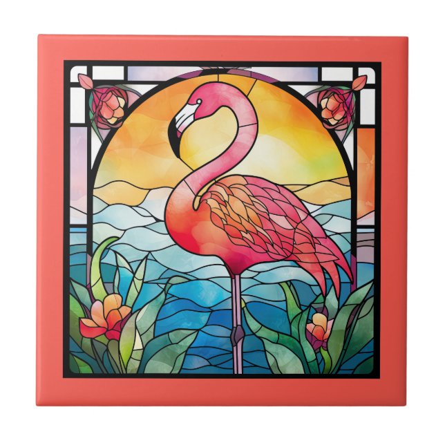 Söt faux nedfläckad glass rosa flamingo kakelplatta (Framsidan)