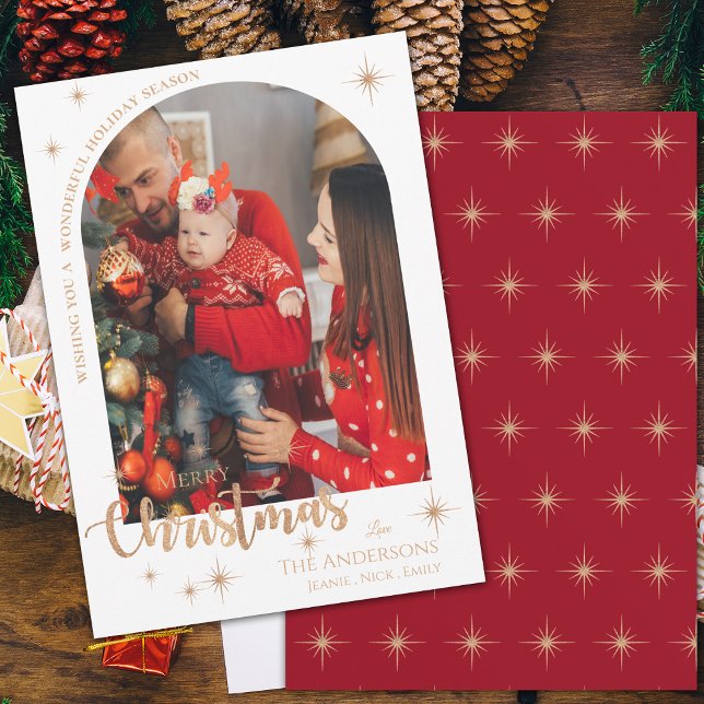 Söt Faux Ro Guld Family Photo God jul Julkort (Pretty Faux Rose Gold Family Photo Merry Christmas Holiday Card)