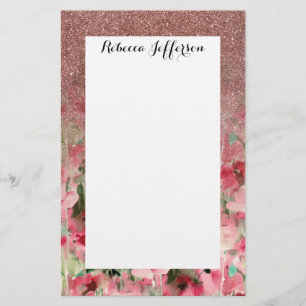 Söt Faux Ro Guld Glitter på Blommigten Watercolo Brevpapper