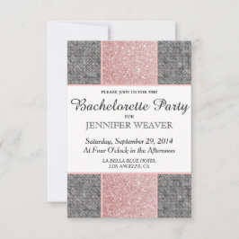 Söt Faux Rosa Glitter och Grått Fabric Inbjudningar