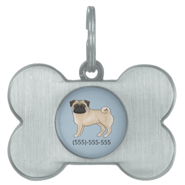 Söt Fawn Pug Hund Med Telefonnummer ID-bricka Husdjur (Framsidan)