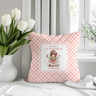 Söt fe-tjej 2-års födelsedag Floral Rosa kudde