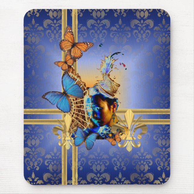 Söt feminin-girodesign och fjärilar musmatta (Framsidan)