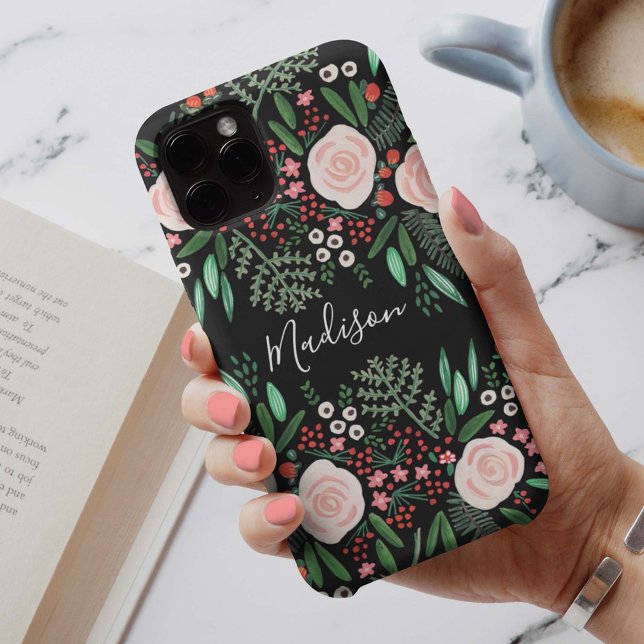 Söt Feminine Black Botanical Blommigt Ro (Skapare uppladdad)