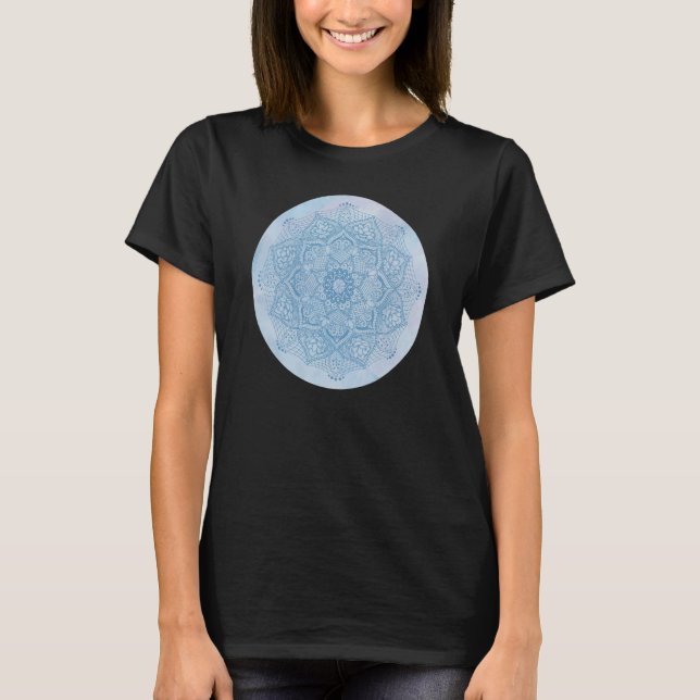 Söt Feminine Girly Blue Flower Zen Boho Lotus M T Shirt (Framsida)