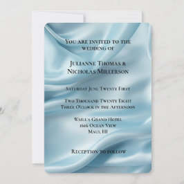 Söt Feminine Light Blue Faux Satin Bröllop Inbjudningar
