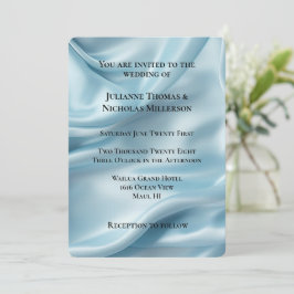Söt Feminine Light Blue Faux Satin Bröllop Inbjudningar