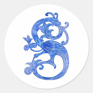 Söt Feminine Medieval Blue Fantasy Dragon Runt Klistermärke