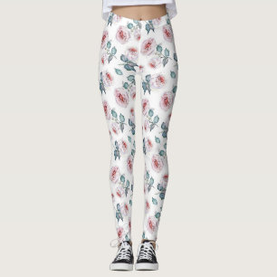 Söt Feminine Soft Rosa ros Mönster Leggings