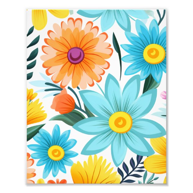 Söt Feminvit Blommönster Fototryck (Framsidan)