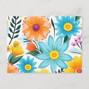 Söt Feminvit Blommönster Helg Vykort