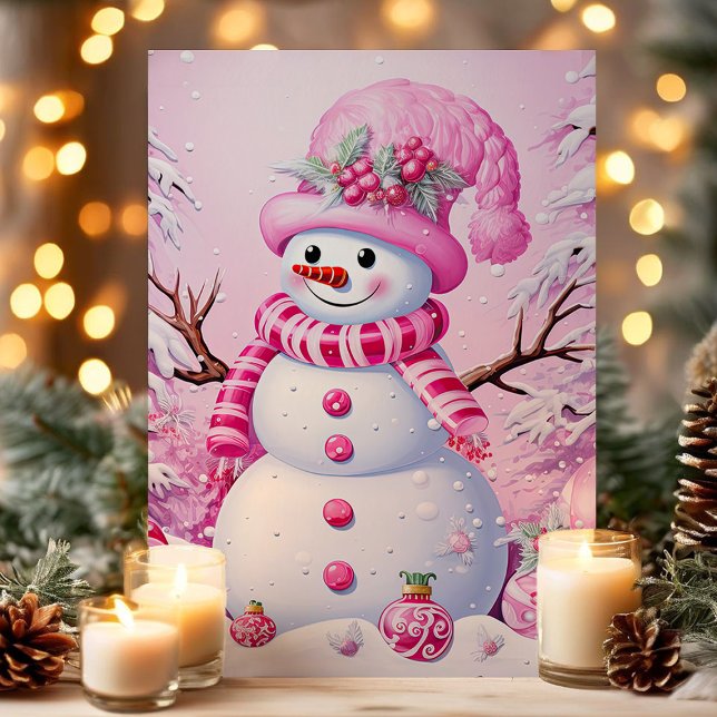 Söt Festiv Rosa Snöman Jul Helgkort (Skapare uppladdad)