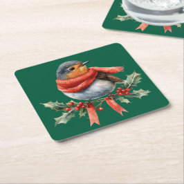 Söt Festive Bird Underlägg Papper Kvadrat