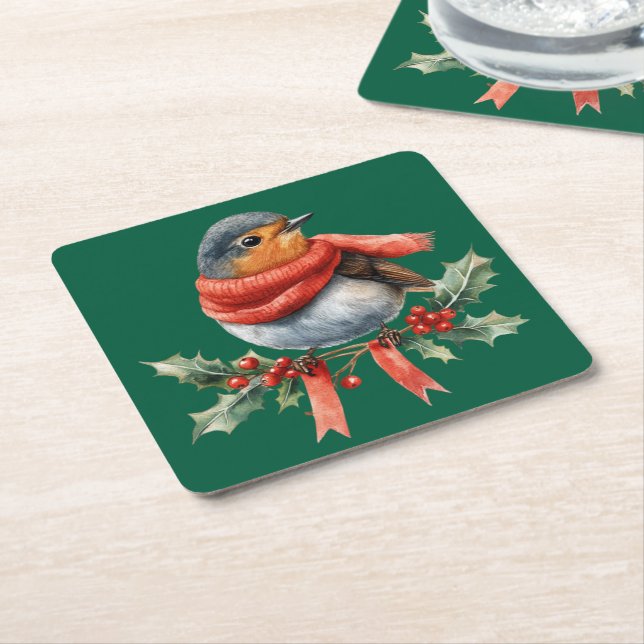 Söt Festive Bird Underlägg Papper Kvadrat (Vinklad)