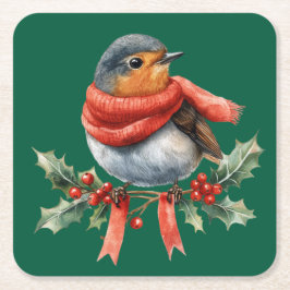 Söt Festive Bird Underlägg Papper Kvadrat