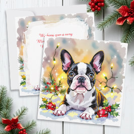 Söt festlig Boston Terrier personlig julkort