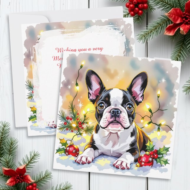 Söt festlig Boston Terrier personlig julkort (Skapare uppladdad)