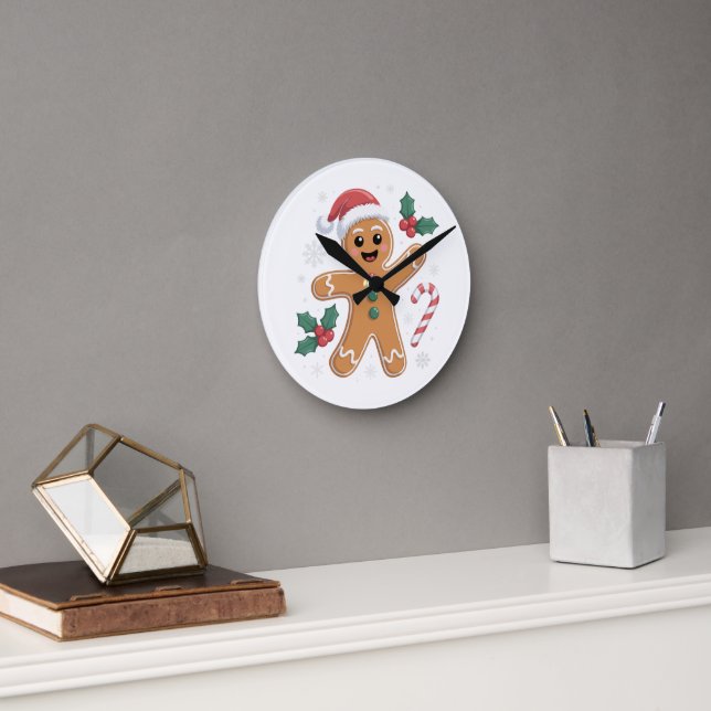 Söt Festlig Pepparkaksgubbe Julcookie Rund Klocka (Kontor)