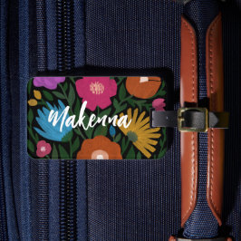 Söt Fet Colorful Blommigt Namn Bagagebricka