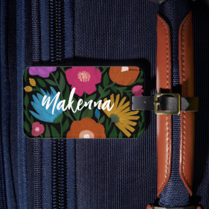 Söt Fet Colorful Blommigt Namn Bagagebricka