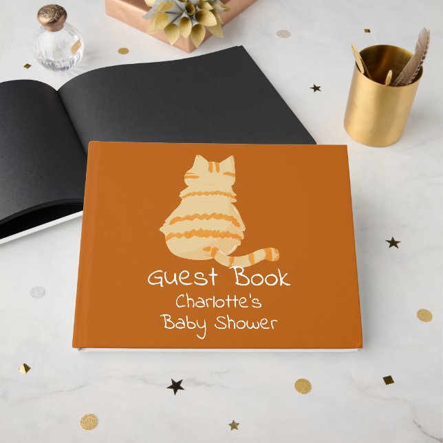 Söt fet orange katt baby shower gästböcker (Framsida Öppen)