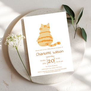 Söt fet orange katt baby shower inbjudningar