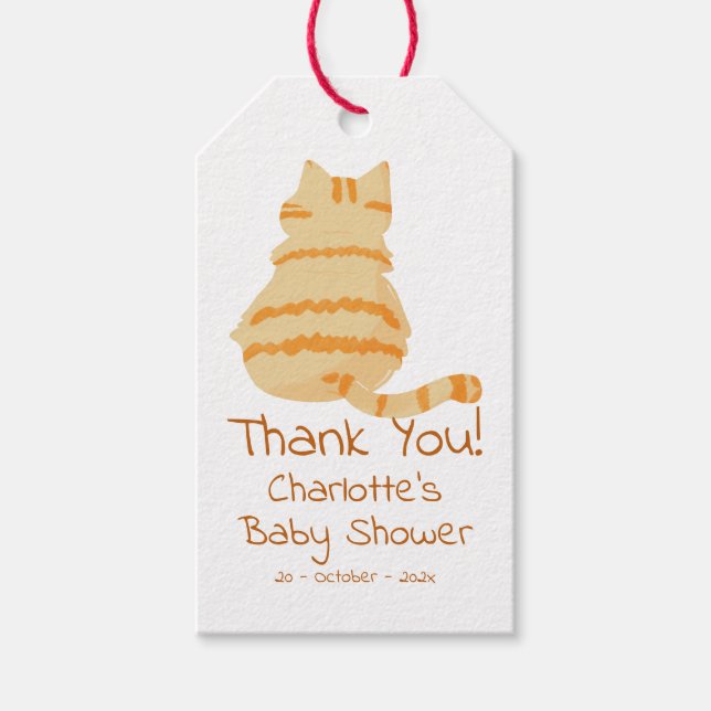 Söt fet orange katt baby shower presentetikett (Framsidan)