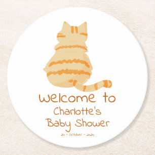 Söt fet orange katt baby shower underlägg papper rund