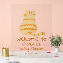 Söt fet orange katt Baby Shower-välkomstskylt