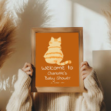 Söt fet orange katt Bebis shower välkomstskylt