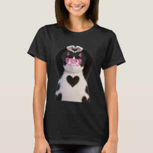 Söt fet svart katt pappa mamma hjärtan solglasögon t shirt