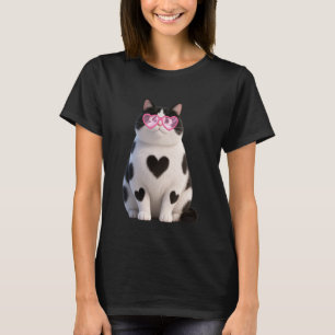 Söt fet svart katt pappa mamma hjärtan solglasögon t shirt