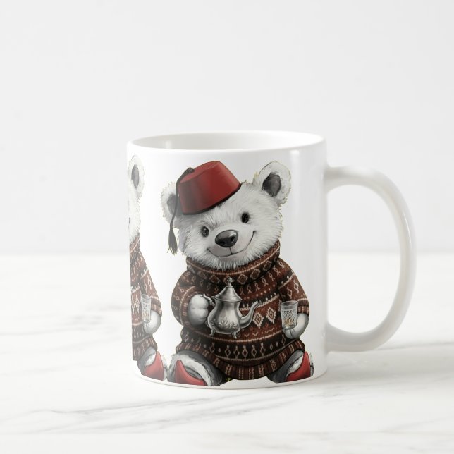 Söt Fez-hatt Teddy i mysig vintersvärm Kaffemugg (Höger)