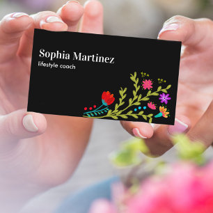 Söt Fiesta Blommigt Bouquet Black Social Media Visitkort
