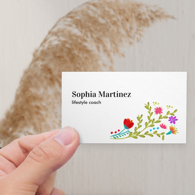 Söt Fiesta Blommigt Bouquet White Social Media Visitkort (Horizontal Business Card with fiesta floral bouquet)