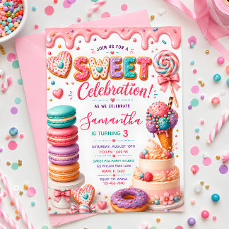 Söt firande Candyland-flicka födelsedag Inbjudningar