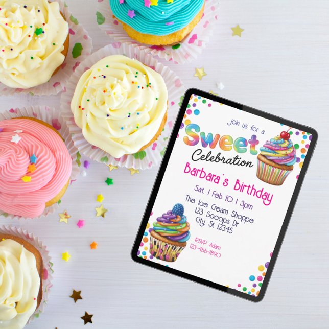 Söt firande Färgglad Cupcake Födelsedag Inbjudningar (Skapare uppladdad)
