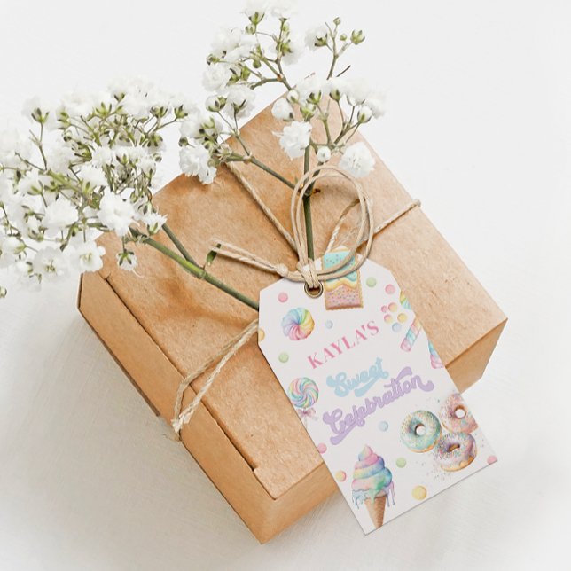 Söt firande pastellfärgad Candy Land flicka födels Presentetikett (Skapare uppladdad)