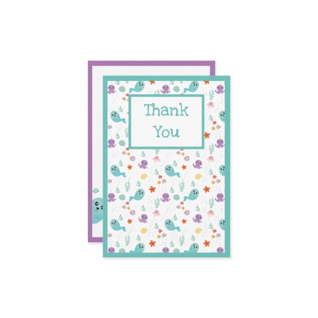 Söt fisk bläckfisk Mintgrön Pojke Flicka Tack Kort (Fram/Back In Situ)