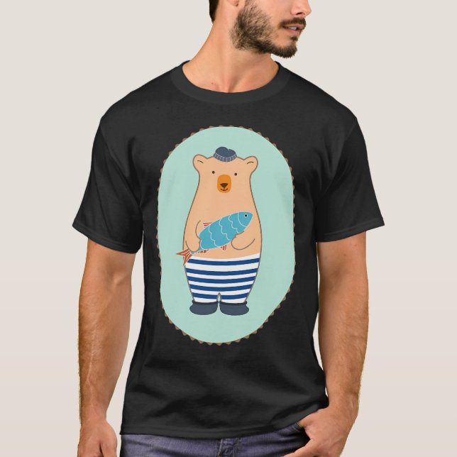 Söt fisk man björn med fisk t shirt (Framsida)