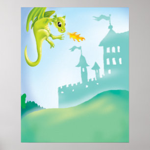 Söt fiskdrake och slottscen poster