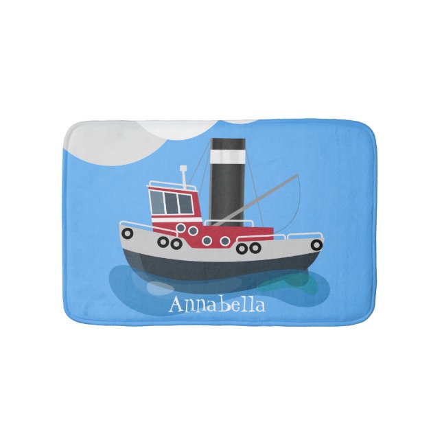 Söt fisketrålarbåt tecknad illustration badrumsmatta (Framsidan)