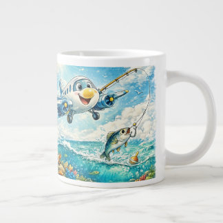 Söt fiskflygplansmugg – Rolfig oceanäventyrskaffe Jumbo Mugg
