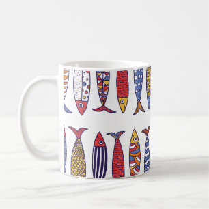 Söt fiskillustration: Barn sömlös bakgrund Kaffemugg